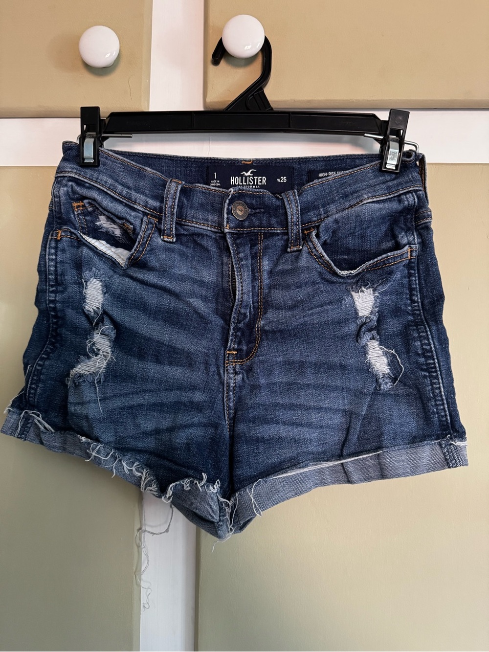 Hollister Dark Blue Distressed Denim Cutoff Shorts